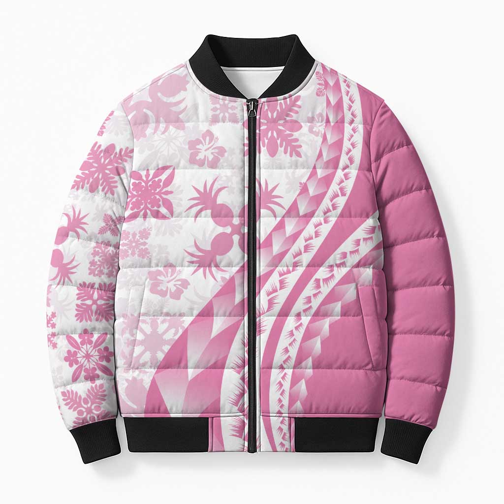 Pink Hawaiian Quilt Pattern Bomber Puffer Jacket Mixed Polynesian Tribal Arty LT9 Unisex Pink - Polynesian Pride