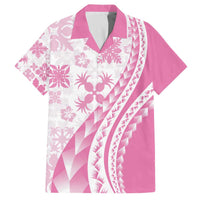 Pink Hawaiian Quilt Pattern Family Matching Off The Shoulder Long Sleeve Dress and Hawaiian Shirt Mixed Polynesian Tribal Arty LT9 Dad's Shirt - Short Sleeve Pink - Polynesian Pride