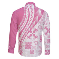 Pink Hawaiian Quilt Pattern Family Matching Off The Shoulder Long Sleeve Dress and Hawaiian Shirt Mixed Polynesian Tribal Arty LT9 - Polynesian Pride