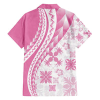 Pink Hawaiian Quilt Pattern Family Matching Tank Maxi Dress and Hawaiian Shirt Mixed Polynesian Tribal Arty