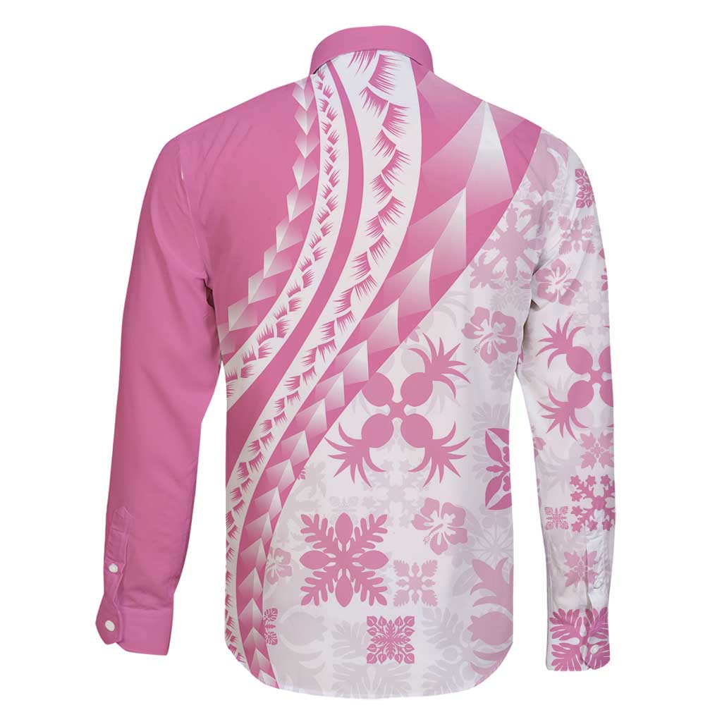 Pink Hawaiian Quilt Pattern Family Matching Tank Maxi Dress and Hawaiian Shirt Mixed Polynesian Tribal Arty