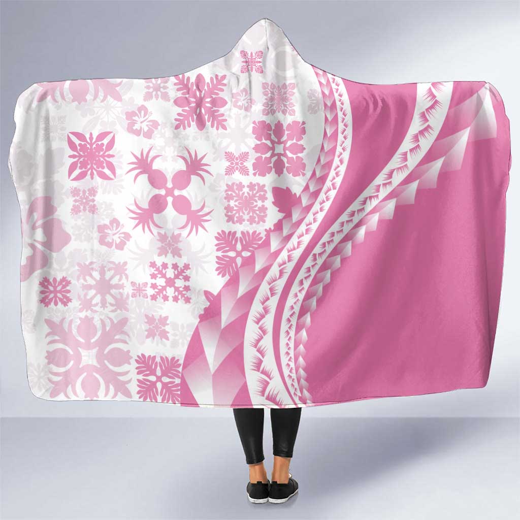 Pink Hawaiian Quilt Pattern Hooded Blanket Mixed Polynesian Tribal Arty LT9 One Size Pink - Polynesian Pride