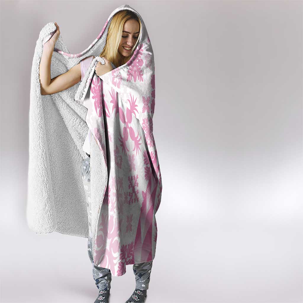 Pink Hawaiian Quilt Pattern Hooded Blanket Mixed Polynesian Tribal Arty