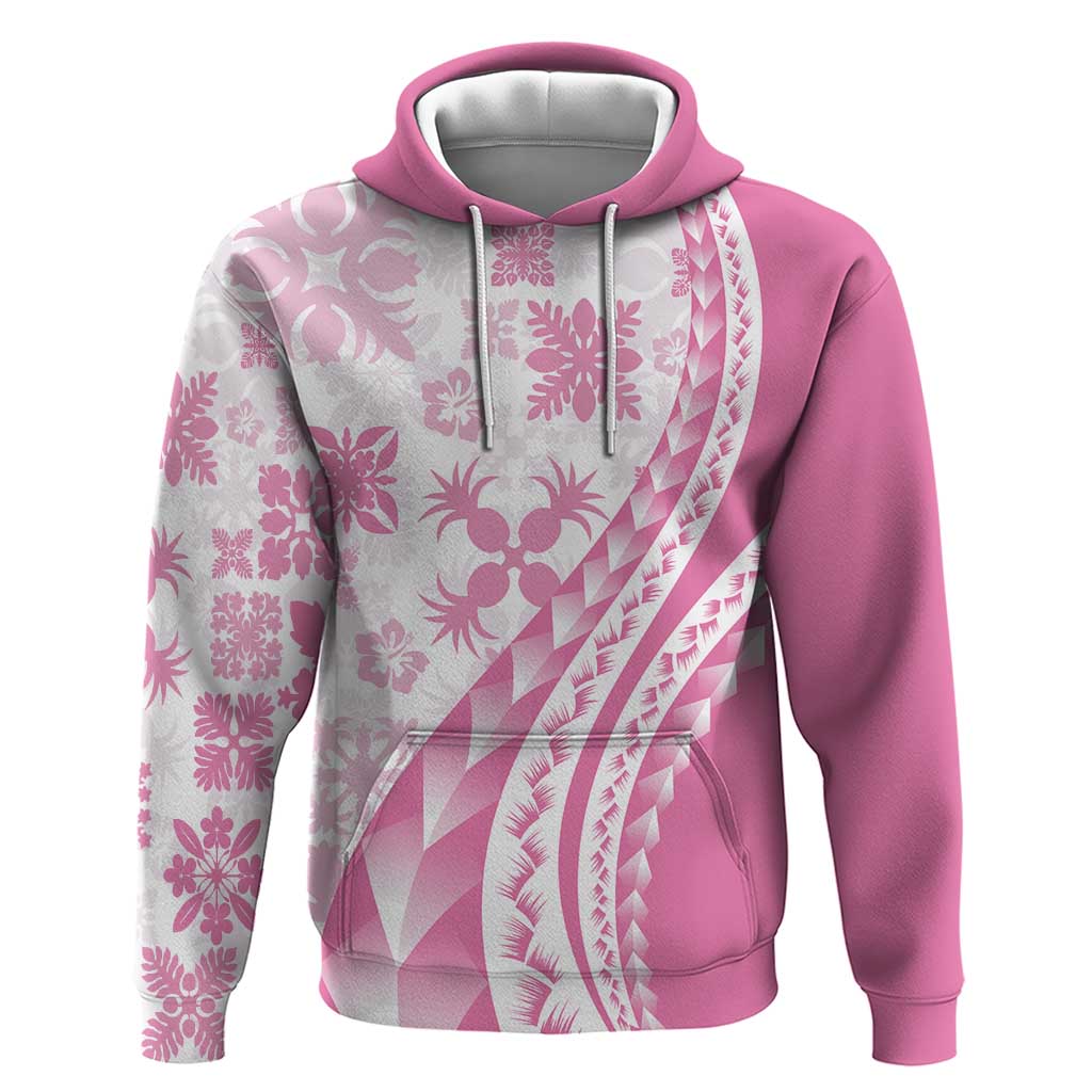 Pink Hawaiian Quilt Pattern Hoodie Mixed Polynesian Tribal Arty