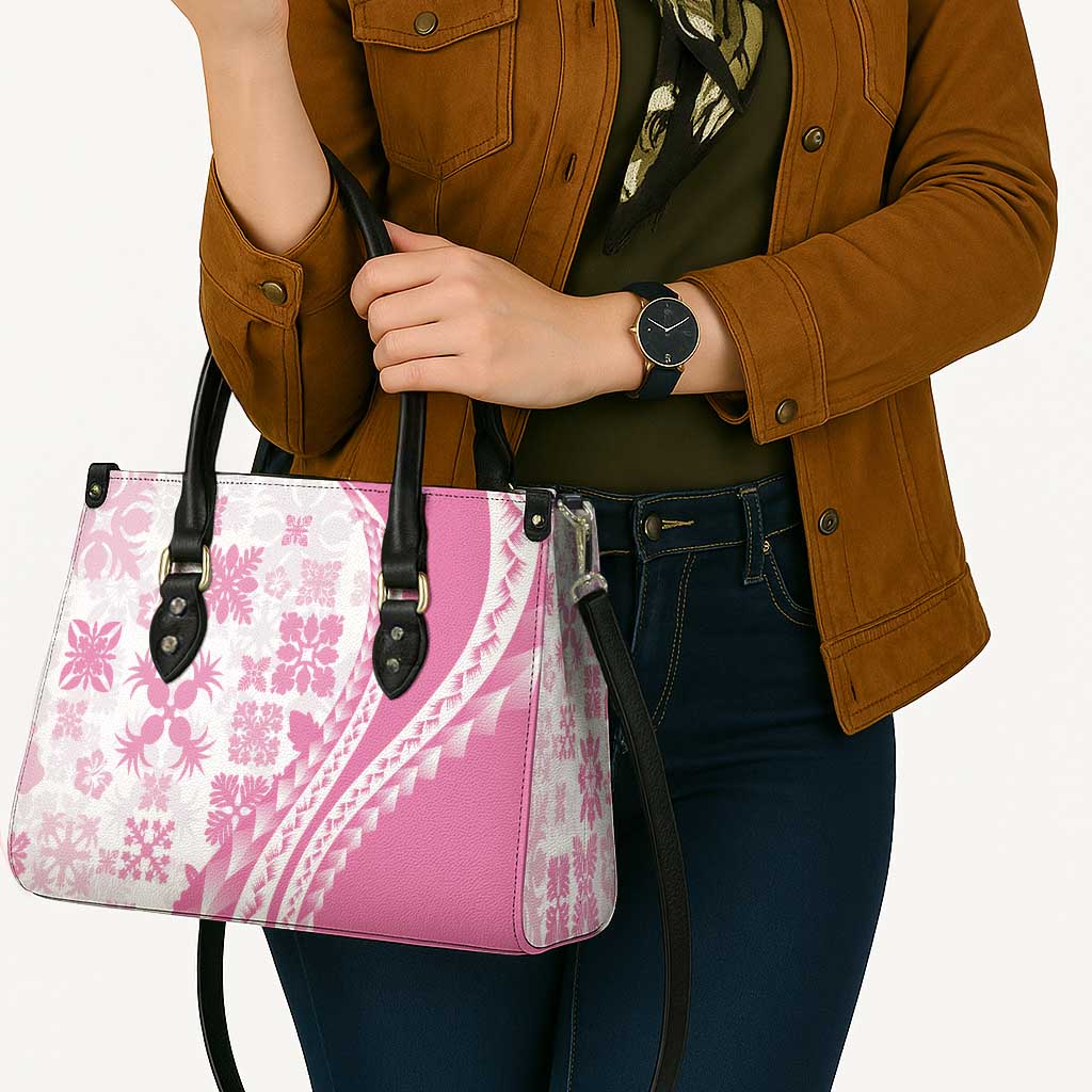 Pink Hawaiian Quilt Pattern Leather Bag Mixed Polynesian Tribal Arty - Polynesian Pride