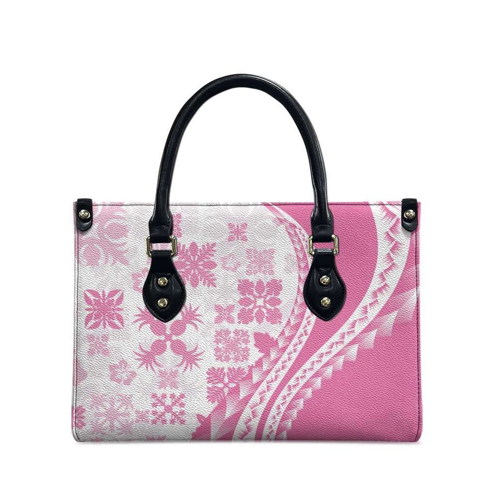 Pink Hawaiian Quilt Pattern Leather Bag Mixed Polynesian Tribal Arty - Polynesian Pride