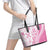 Pink Hawaiian Quilt Pattern Leather Tote Bag Mixed Polynesian Tribal Arty