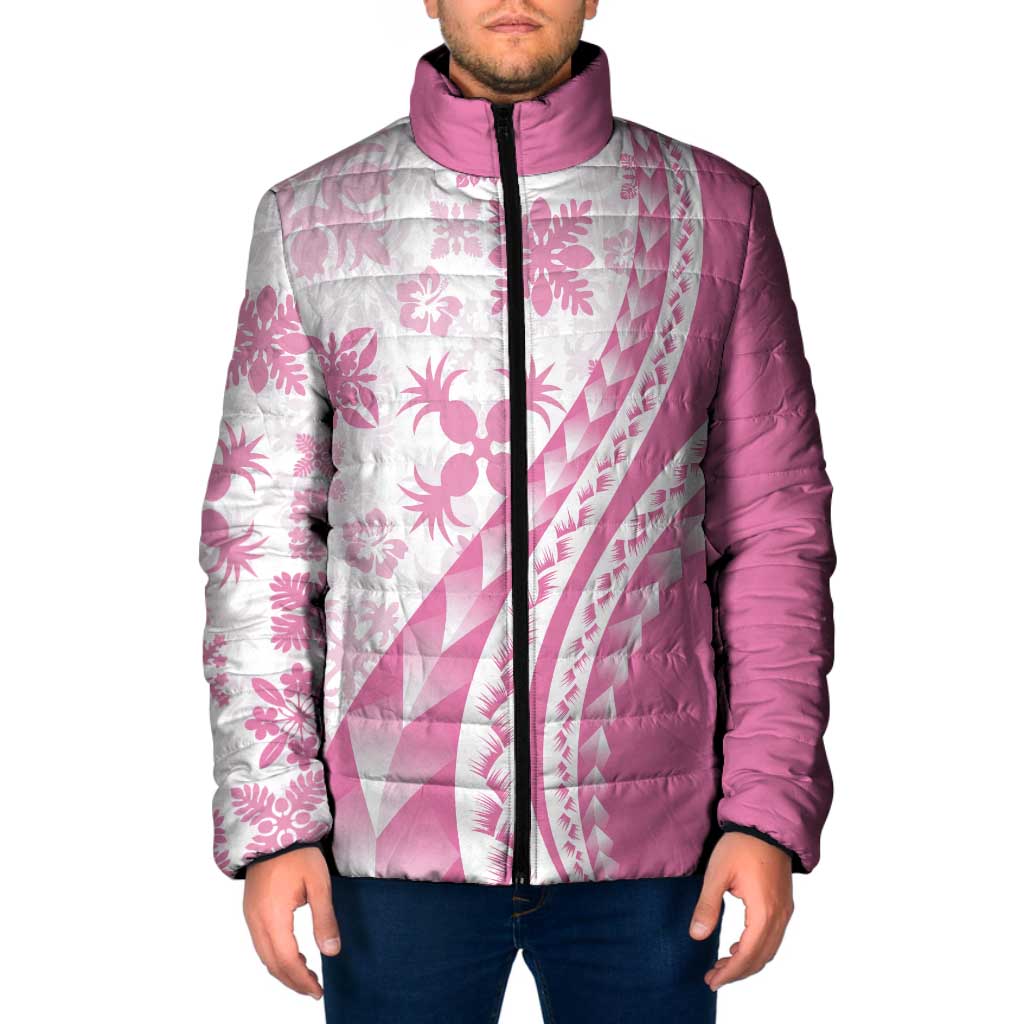 Pink Hawaiian Quilt Pattern Padded Jacket Mixed Polynesian Tribal Arty LT9 Men Pink - Polynesian Pride