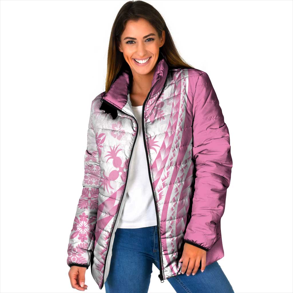 Pink Hawaiian Quilt Pattern Padded Jacket Mixed Polynesian Tribal Arty LT9 Women Pink - Polynesian Pride