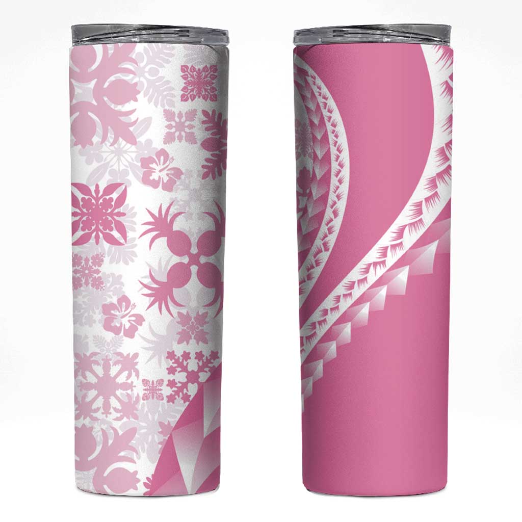 Pink Hawaiian Quilt Pattern Skinny Tumbler Mixed Polynesian Tribal Arty LT9 Pink - Polynesian Pride