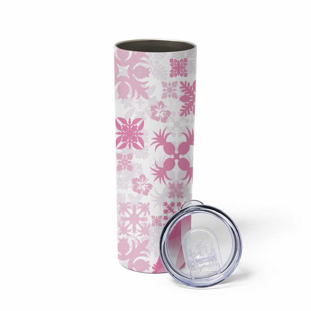 Pink Hawaiian Quilt Pattern Skinny Tumbler Mixed Polynesian Tribal Arty LT9 - Polynesian Pride
