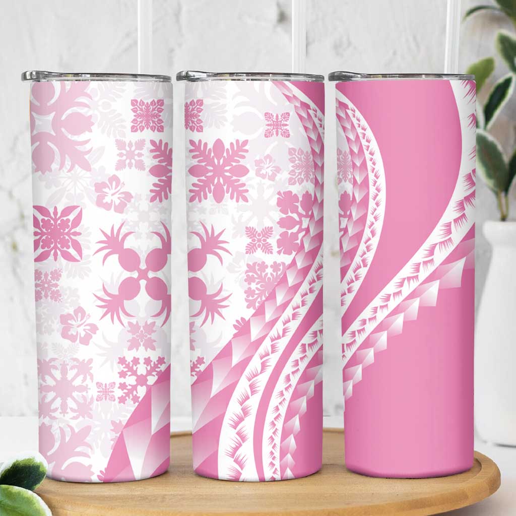 Pink Hawaiian Quilt Pattern Skinny Tumbler Mixed Polynesian Tribal Arty LT9 - Polynesian Pride