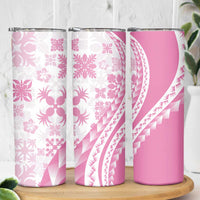 Pink Hawaiian Quilt Pattern Skinny Tumbler Mixed Polynesian Tribal Arty LT9 - Polynesian Pride