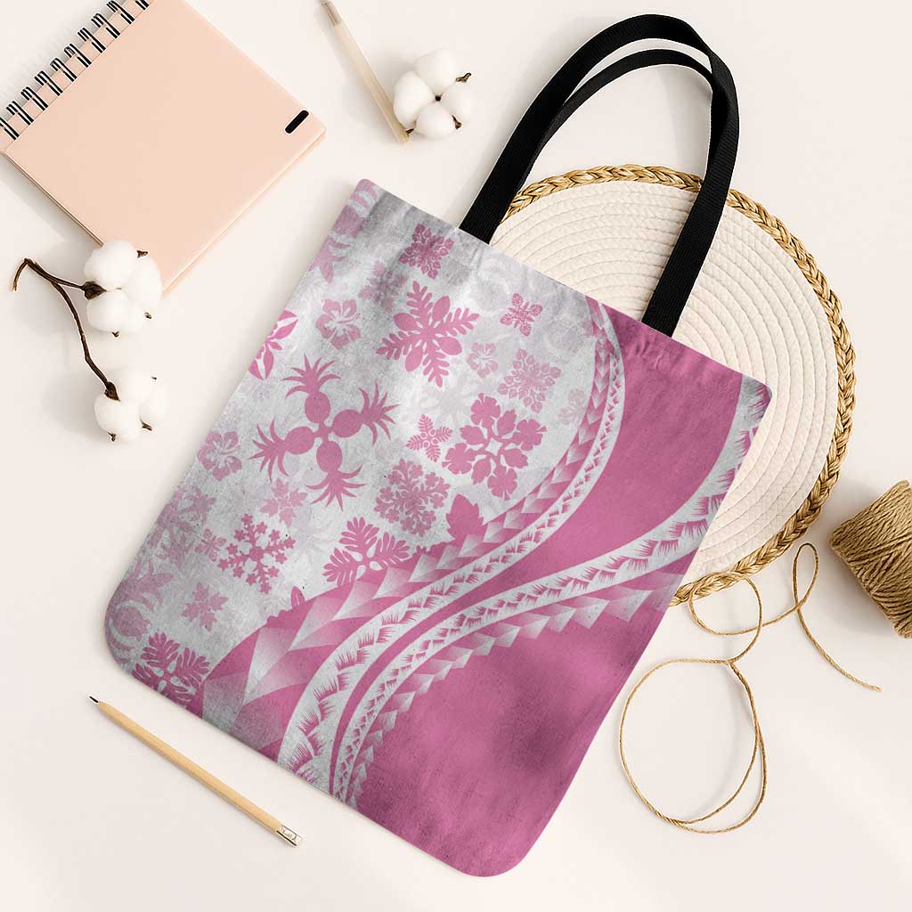 Pink Hawaiian Quilt Pattern Tote Bag Mixed Polynesian Tribal Arty - Polynesian Pride