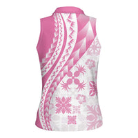 Pink Hawaiian Quilt Pattern Women Sleeveless Polo Shirt Mixed Polynesian Tribal Arty LT9 - Polynesian Pride