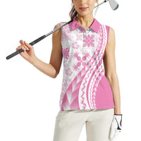 Pink Hawaiian Quilt Pattern Women Sleeveless Polo Shirt Mixed Polynesian Tribal Arty LT9 - Polynesian Pride