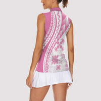 Pink Hawaiian Quilt Pattern Women Sleeveless Polo Shirt Mixed Polynesian Tribal Arty LT9 - Polynesian Pride