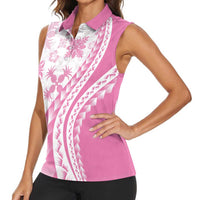 Pink Hawaiian Quilt Pattern Women Sleeveless Polo Shirt Mixed Polynesian Tribal Arty LT9 - Polynesian Pride