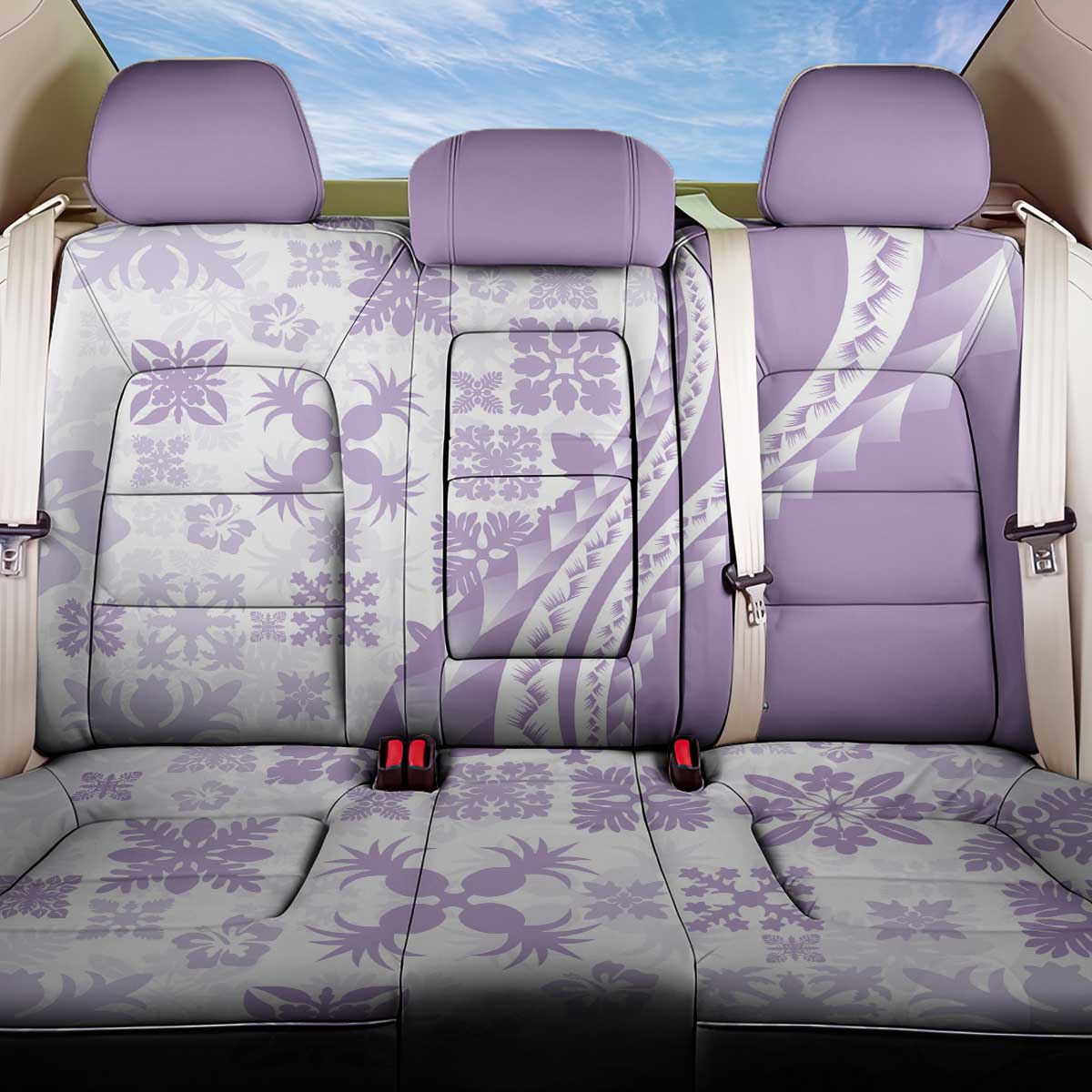 Purple Hawaiian Quilt Pattern Back Car Seat Cover Mixed Polynesian Tribal Arty
