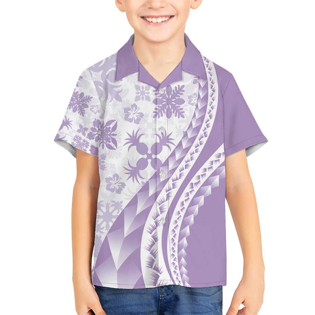Purple Hawaiian Quilt Pattern Family Matching Long Sleeve Bodycon Dress and Hawaiian Shirt Mixed Polynesian Tribal Arty LT9 Son's Shirt Purple - Polynesian Pride