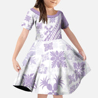 Purple Hawaiian Quilt Pattern Family Matching Mermaid Dress and Hawaiian Shirt Mixed Polynesian Tribal Arty LT9 Daughter's Dress Purple - Polynesian Pride