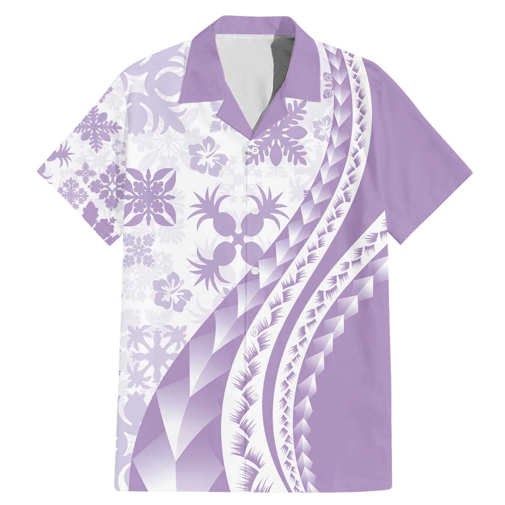 Purple Hawaiian Quilt Pattern Family Matching Mermaid Dress and Hawaiian Shirt Mixed Polynesian Tribal Arty LT9 Dad's Shirt - Short Sleeve Purple - Polynesian Pride