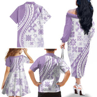 Purple Hawaiian Quilt Pattern Family Matching Off The Shoulder Long Sleeve Dress and Hawaiian Shirt Mixed Polynesian Tribal Arty LT9 - Polynesian Pride