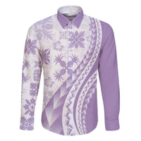 Purple Hawaiian Quilt Pattern Family Matching Off The Shoulder Long Sleeve Dress and Hawaiian Shirt Mixed Polynesian Tribal Arty LT9 Dad's Shirt - Long Sleeve Purple - Polynesian Pride