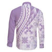 Purple Hawaiian Quilt Pattern Family Matching Off The Shoulder Long Sleeve Dress and Hawaiian Shirt Mixed Polynesian Tribal Arty LT9 - Polynesian Pride
