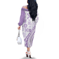 Purple Hawaiian Quilt Pattern Family Matching Off The Shoulder Long Sleeve Dress and Hawaiian Shirt Mixed Polynesian Tribal Arty LT9 - Polynesian Pride
