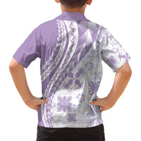 Purple Hawaiian Quilt Pattern Family Matching Off Shoulder Maxi Dress and Hawaiian Shirt Mixed Polynesian Tribal Arty