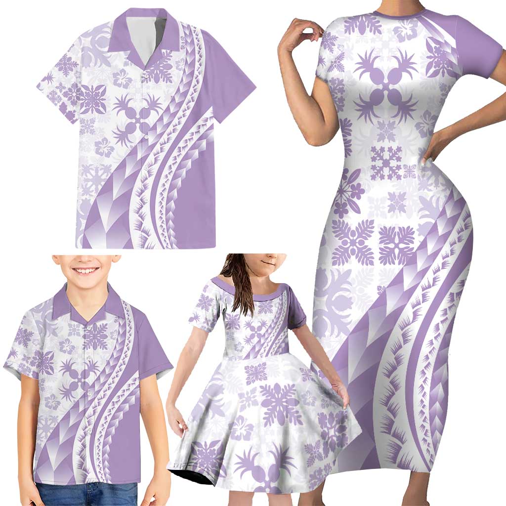 Purple Hawaiian Quilt Pattern Family Matching Short Sleeve Bodycon Dress and Hawaiian Shirt Mixed Polynesian Tribal Arty LT9 - Polynesian Pride