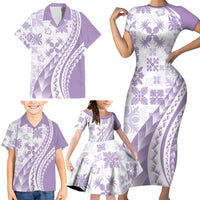 Purple Hawaiian Quilt Pattern Family Matching Short Sleeve Bodycon Dress and Hawaiian Shirt Mixed Polynesian Tribal Arty LT9 - Polynesian Pride