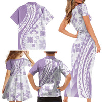 Purple Hawaiian Quilt Pattern Family Matching Short Sleeve Bodycon Dress and Hawaiian Shirt Mixed Polynesian Tribal Arty LT9 - Polynesian Pride