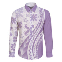 Purple Hawaiian Quilt Pattern Family Matching Short Sleeve Bodycon Dress and Hawaiian Shirt Mixed Polynesian Tribal Arty LT9 Dad's Shirt - Long Sleeve Purple - Polynesian Pride