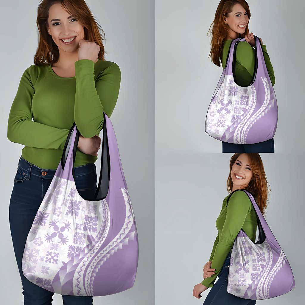 Purple Hawaiian Quilt Pattern Grocery Bag Mixed Polynesian Tribal Arty