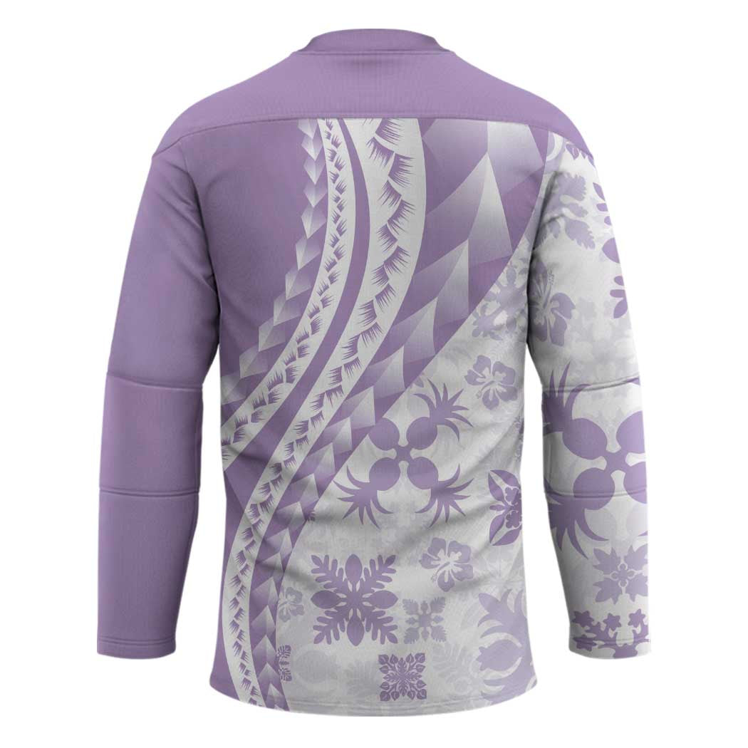 Purple Hawaiian Quilt Pattern Hockey Jersey Mixed Polynesian Tribal Arty - Polynesian Pride