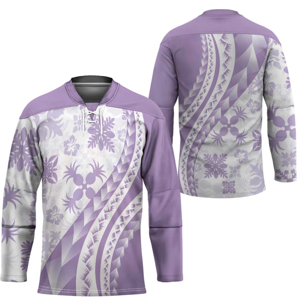 Purple Hawaiian Quilt Pattern Hockey Jersey Mixed Polynesian Tribal Arty - Polynesian Pride