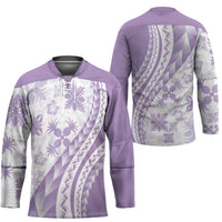 Purple Hawaiian Quilt Pattern Hockey Jersey Mixed Polynesian Tribal Arty - Polynesian Pride