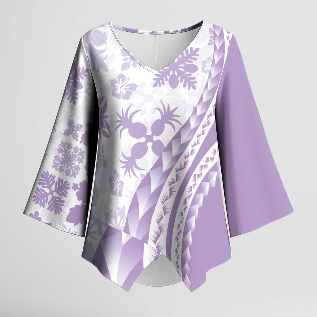 Purple Hawaiian Quilt Pattern Kimono Sleeve Blouse Mixed Polynesian Tribal Arty LT9 Female Purple - Polynesian Pride