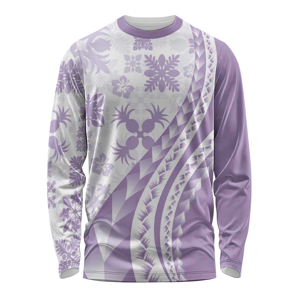 Purple Hawaiian Quilt Pattern Long Sleeve Shirt Mixed Polynesian Tribal Arty