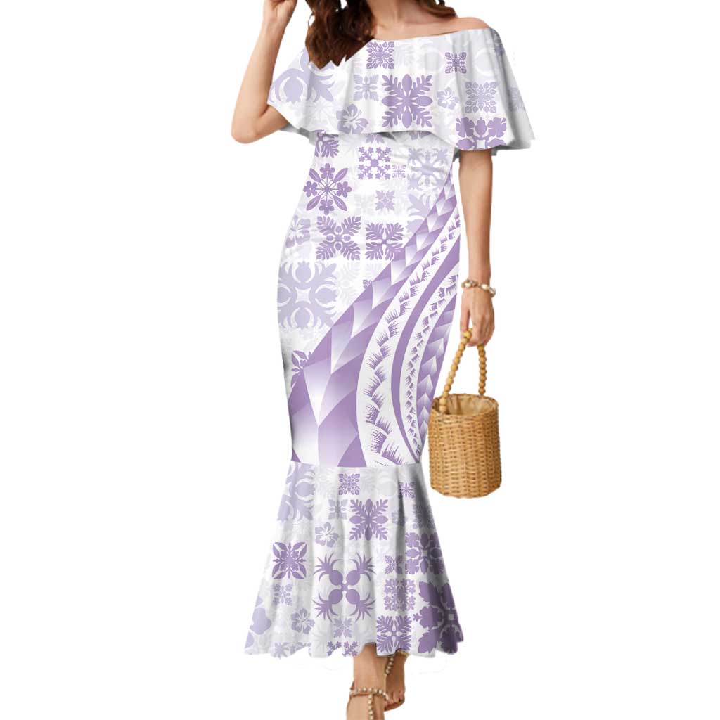 Purple Hawaiian Quilt Pattern Mermaid Dress Mixed Polynesian Tribal Arty