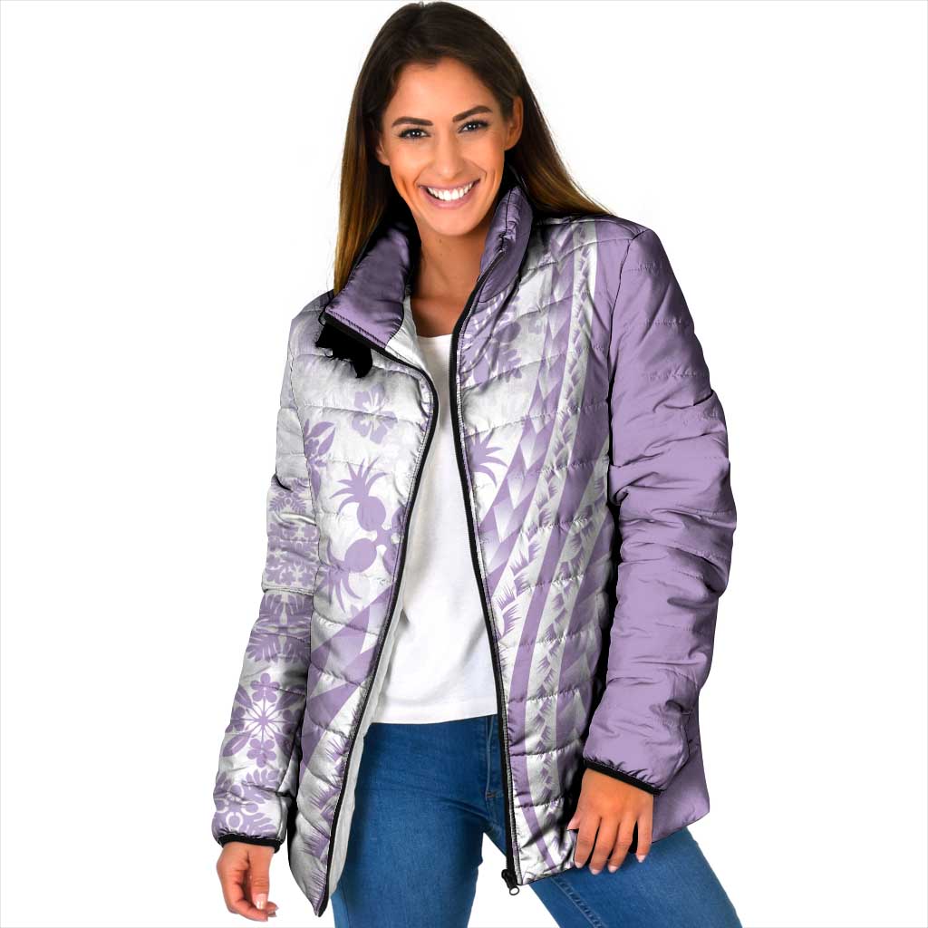Purple Hawaiian Quilt Pattern Padded Jacket Mixed Polynesian Tribal Arty LT9 Women Purple - Polynesian Pride
