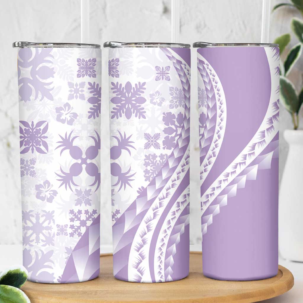 Purple Hawaiian Quilt Pattern Skinny Tumbler Mixed Polynesian Tribal Arty