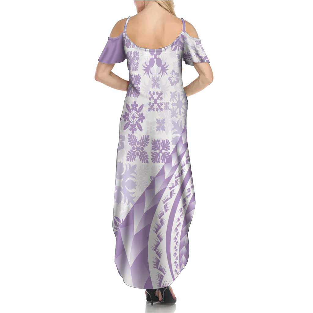 Purple Hawaiian Quilt Pattern Summer Maxi Dress Mixed Polynesian Tribal Arty