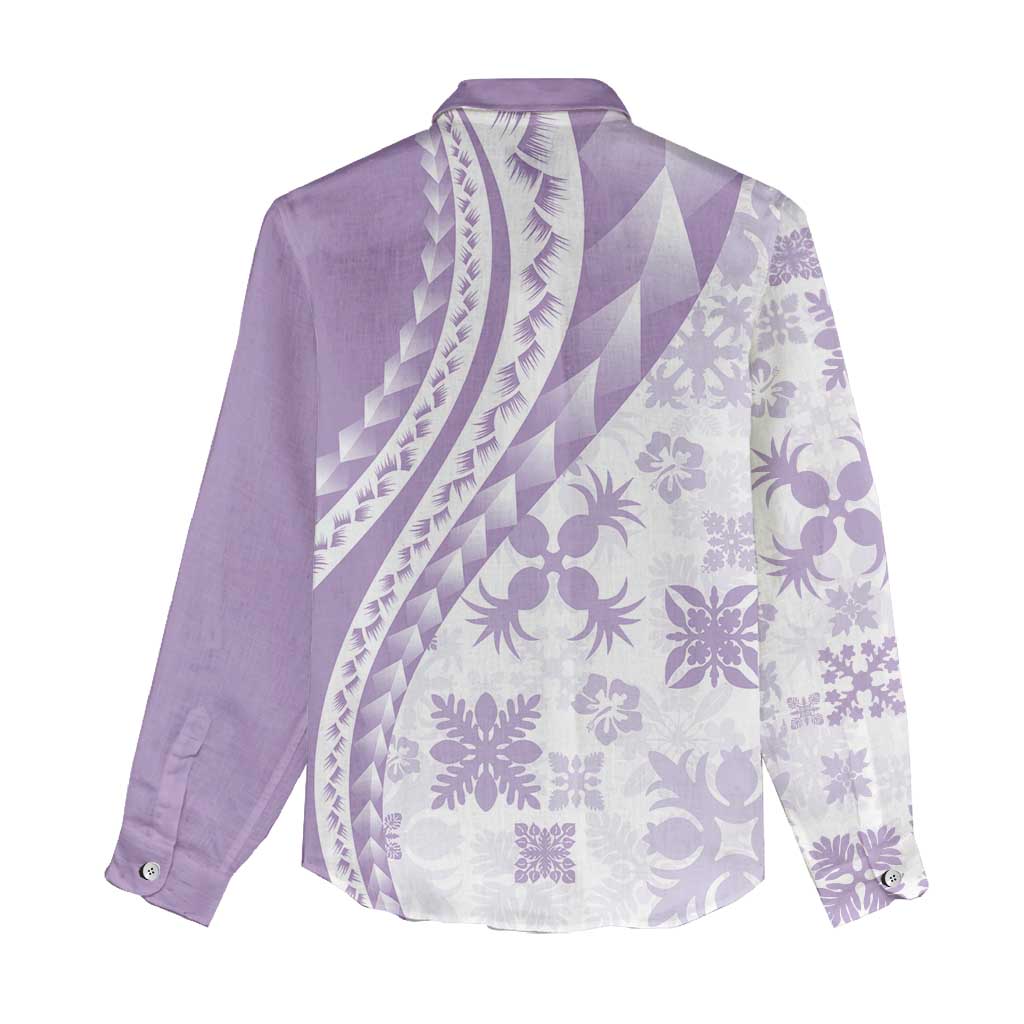 Purple Hawaiian Quilt Pattern Women Casual Shirt Mixed Polynesian Tribal Arty LT9 - Polynesian Pride