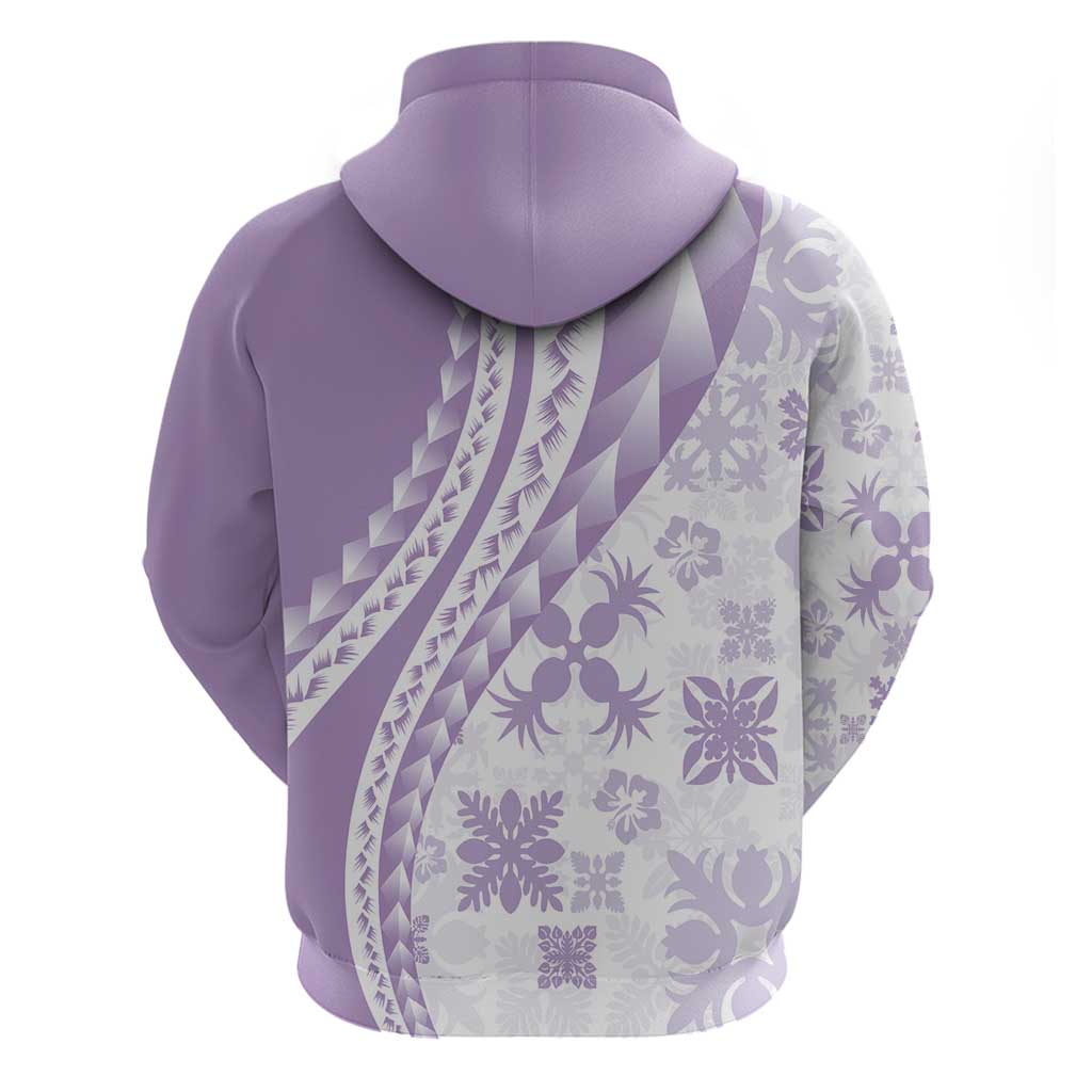 Purple Hawaiian Quilt Pattern Zip Hoodie Mixed Polynesian Tribal Arty