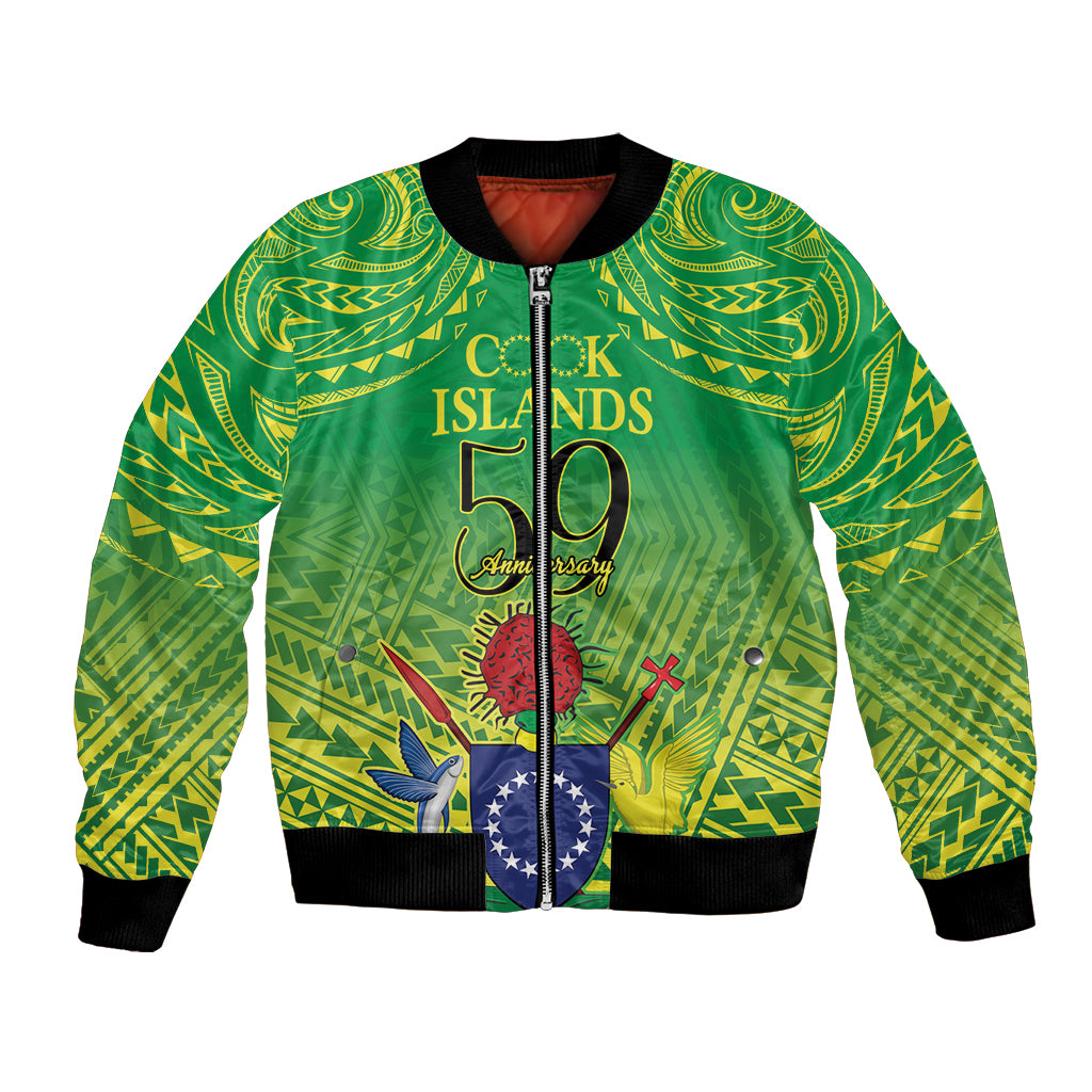 Cook Islands Constitution Day Bomber Jacket Kuki Airani Since 1965 LT9 Unisex Green - Polynesian Pride