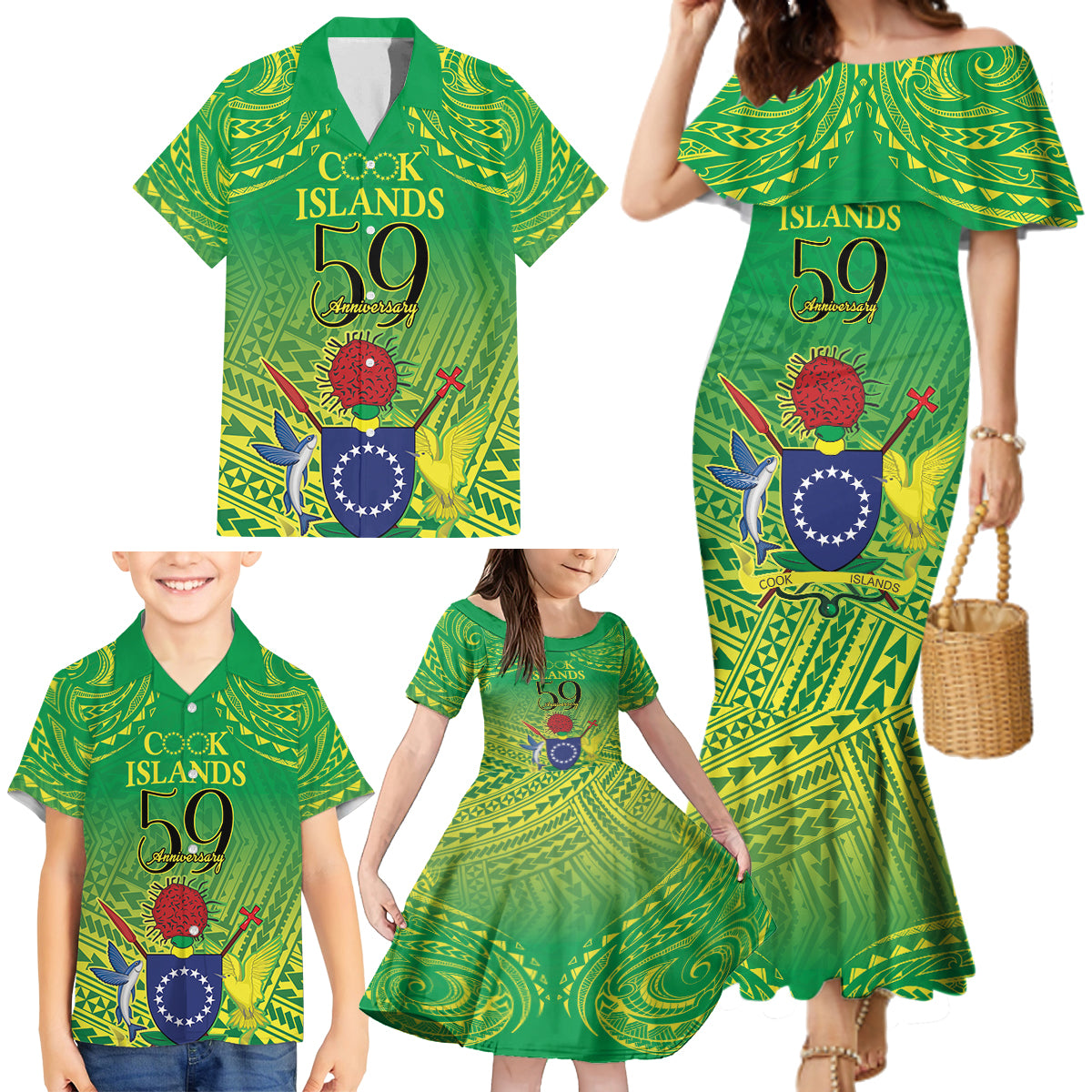 Cook Islands Constitution Day Family Matching Mermaid Dress and Hawaiian Shirt Kuki Airani Since 1965 LT9 - Polynesian Pride