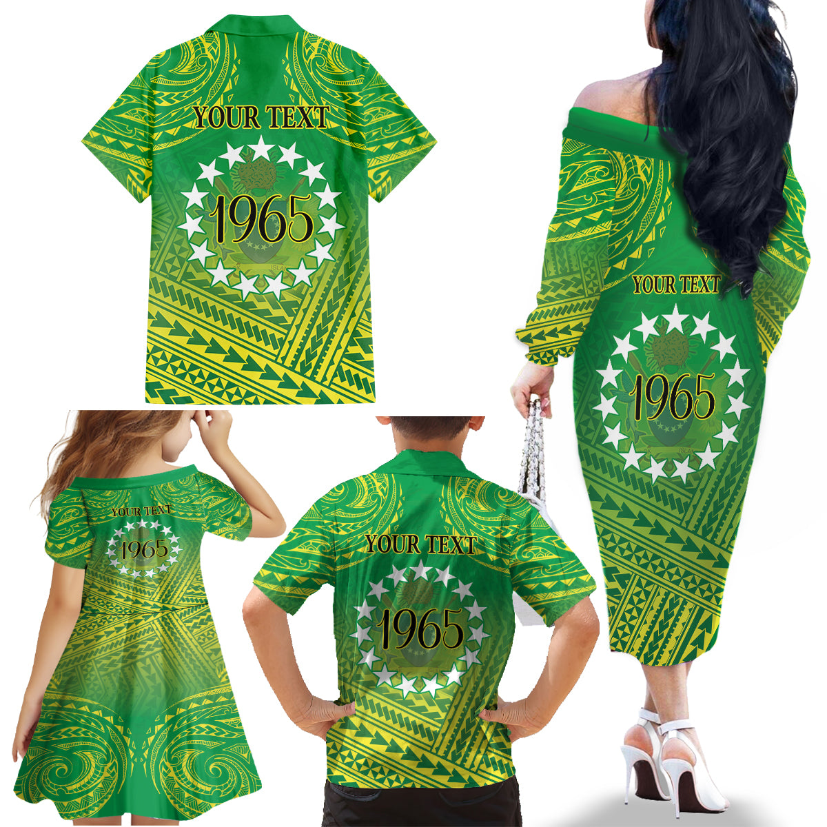 Cook Islands Constitution Day Family Matching Off The Shoulder Long Sleeve Dress and Hawaiian Shirt Kuki Airani Since 1965 LT9 - Polynesian Pride
